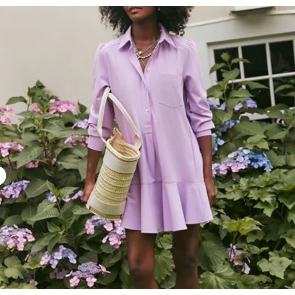 Tuckernuck Callahan Shirt Dress Lavender Ruffle Hem Pastel Womens S Excellent